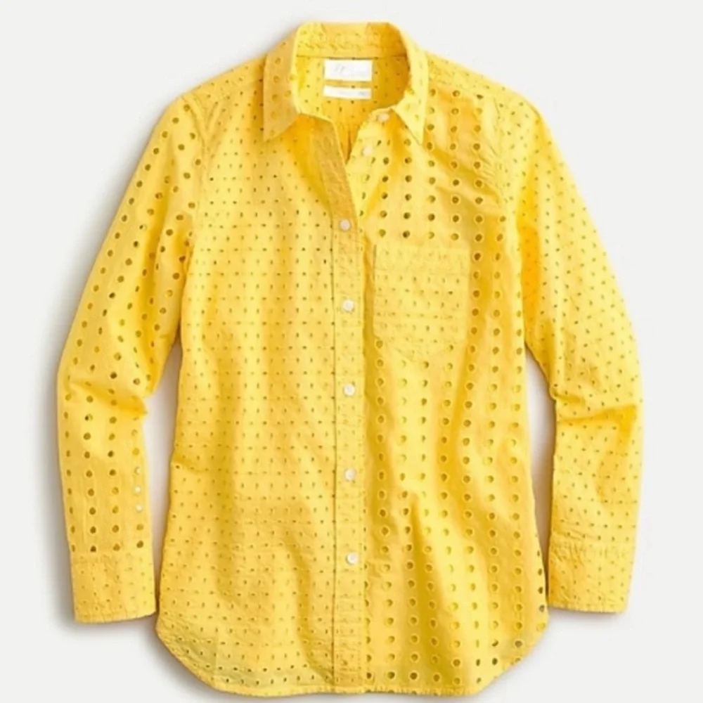 J.Crew eyelet, yellow button up cotton blouse - Picture 2 of 14